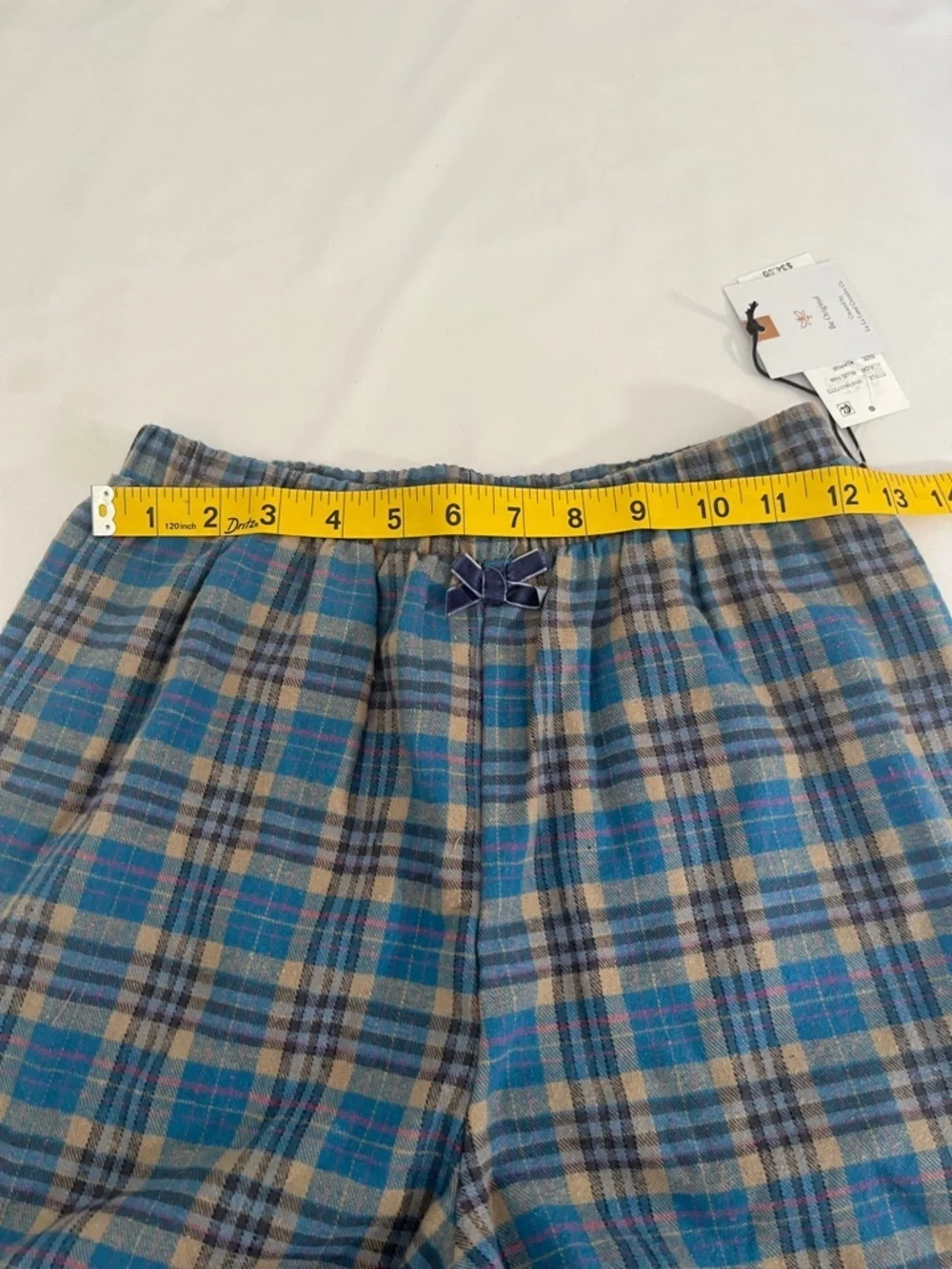 Wide-Leg Plaid Joggers in Blue and Tan